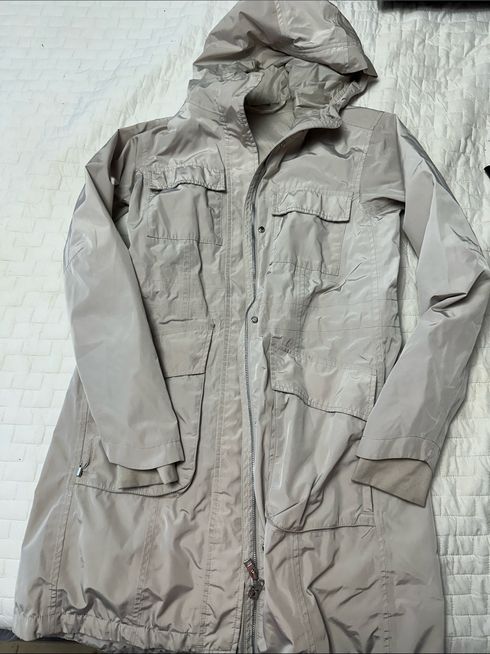 Athleta Light Taupe Hooded Trench Coat